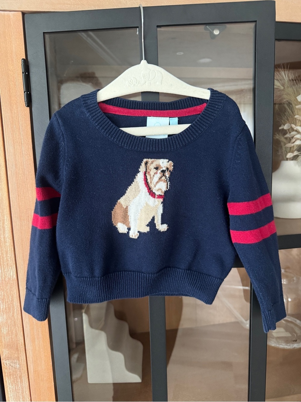bulldog sweater knit intarsia navy uga georgia baby toddler crewneck puppy boy